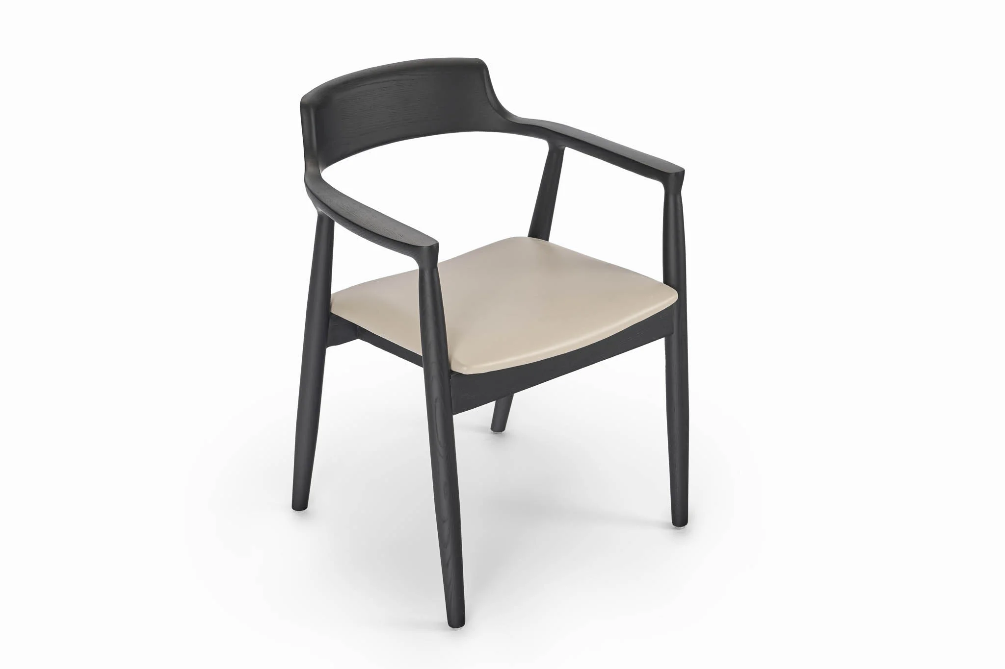 Curved-back upholstered dining chair with a solid-wood frame