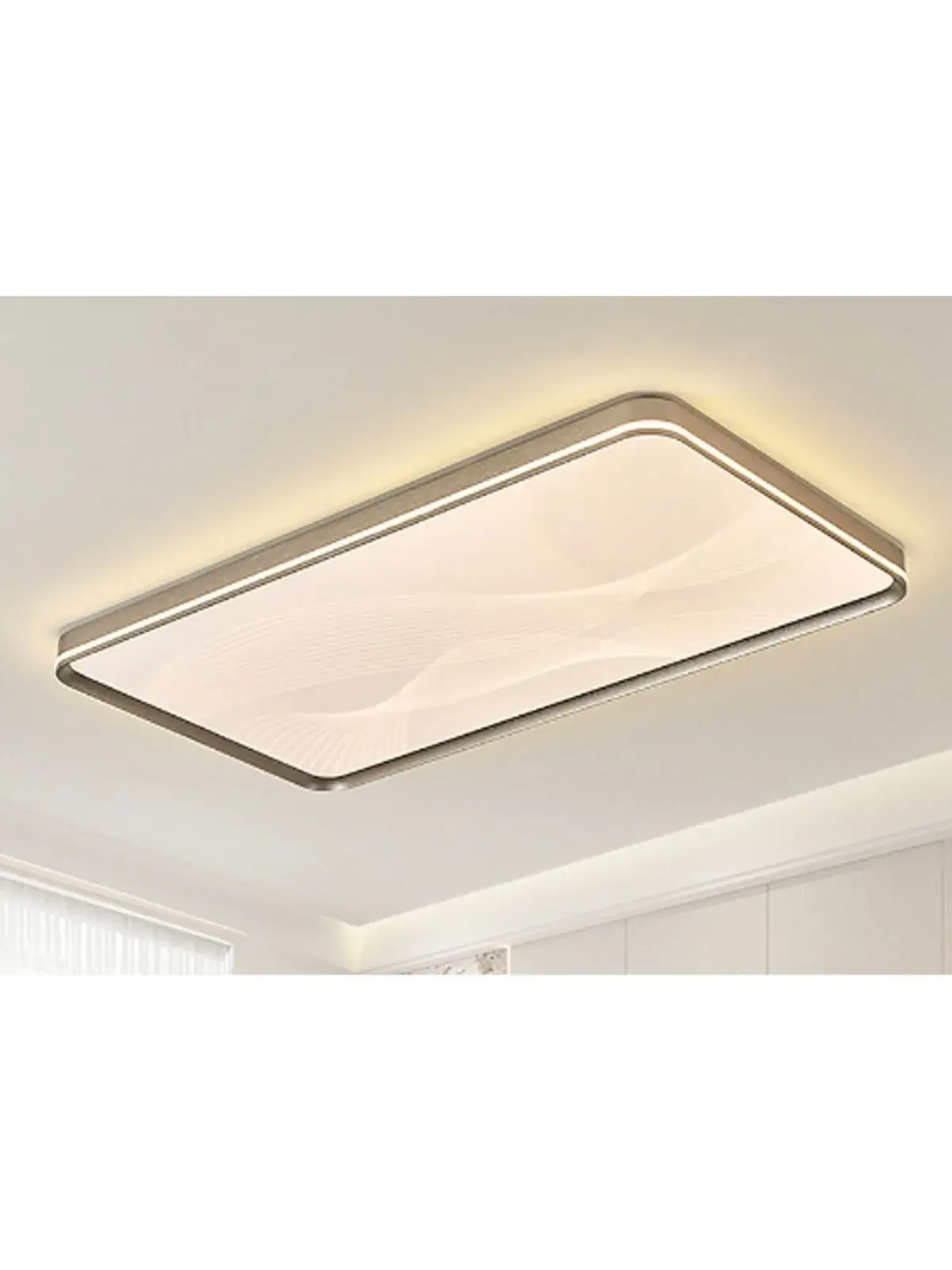 Rectangular ceiling light with a pale wave-pattern diffuser and slim surrounding frame