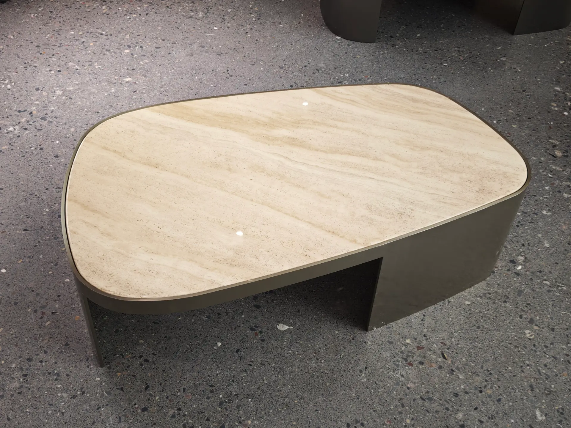 Irregular Travertine Stone Metal Coffee Table - HEZEN CASA